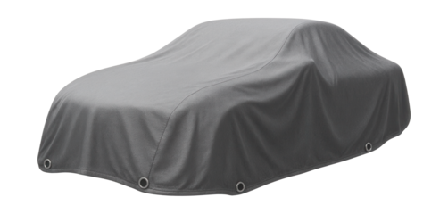 Waterproof car cover with reinforced grommets for secure tie-down.