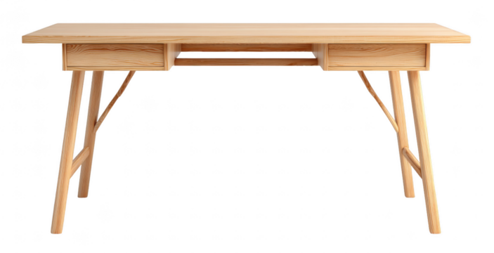 Minimalist desk with clean lines and light wood finish, isolated on transparent background, modern workspace furniture