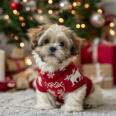 Shih Tzu's First Christmas: Adorable Puppy in Holiday Sweater