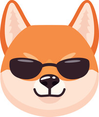 Dog emoji in sunglasses. Comic cool pet face