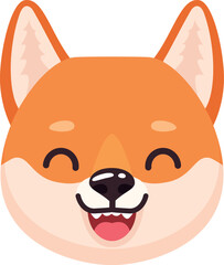 Laughing dog face cartoon emoji. Comic head