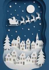 Naklejka premium Festive night paper cut design.