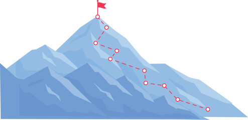 Fototapeta premium Goal concept. Red flag on high mountain peak