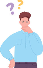 Unsure man. Work problem question. Difficulty concept