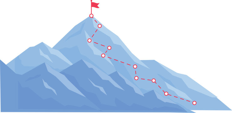 Goal concept. Red flag on high mountain peak