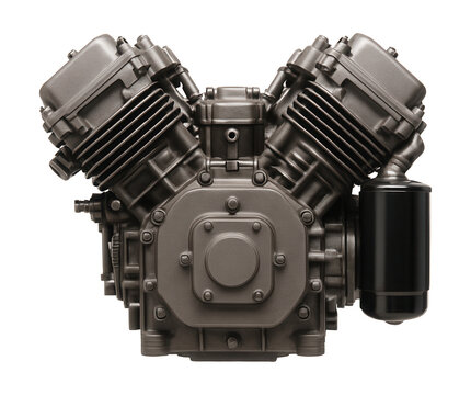 V-twin diesel engine featuring an external oil filter and durable crankcase design.