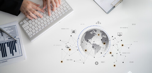 Global AI network showing connection between AI, global, and network elements across the digital world and data infrastructure Latch