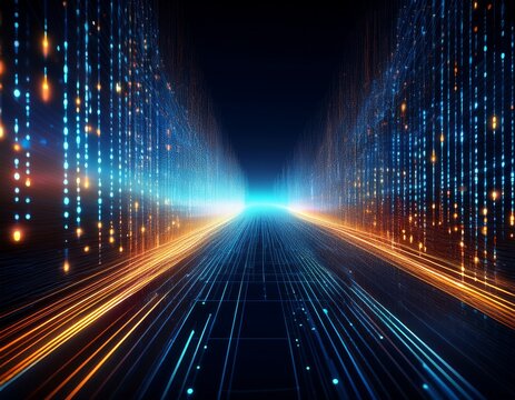 digital data stream visualization with binary code and glowing matrix - Powered by Adobe