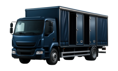 Curtain-sided truck featuring multiple sliding side doors.