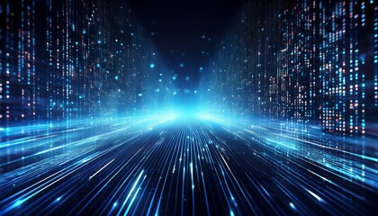 digital data stream with binary code in motion for technology and cybersecurity concepts