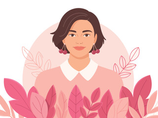 A young woman with short brown hair and cherry earrings smiles gently.