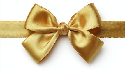 Stunning photo of elegant gold satin gift bow on white background.