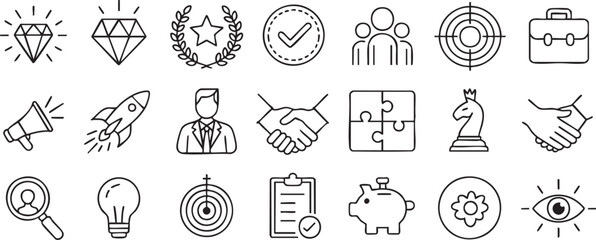 Business and management thin line icons set for presentation documents