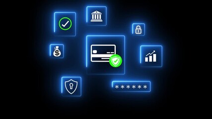 Secure online payment concept showing a businessman authenticating a digital credit card transaction, highlighting fintech innovation, financial security, encryption, and global ecommerce trends 4K - Powered by Adobe