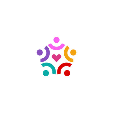 Colorful People United Around a Heart Symbolizing Community and Support.