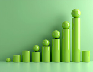 Abstract finance growth concept using arranged spheres and cylinders in clean modern composition
