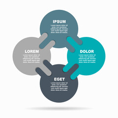 Four interlocking circular infographic elements with hand shapes, symbolizing collaboration, unity, or shared concepts. Vector illustration.