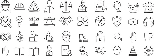 Collection of safety construction work business industry and security line icons