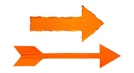 Two distinct orange arrows, one torn, one smooth, point right. isolated on transparent background