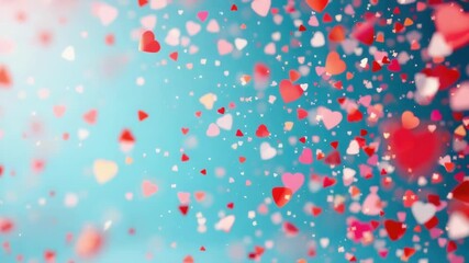 Colorful heart confetti floating against blue sky background. The 14th of February. Happy Valentine's Day - Powered by Adobe