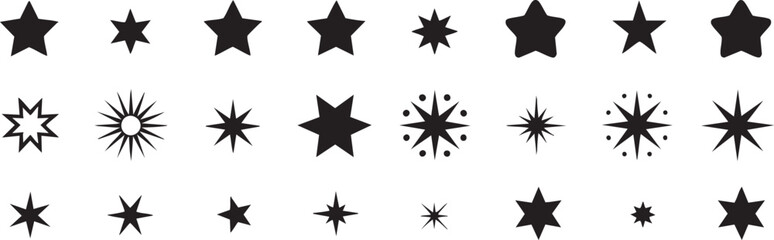 Collection of varied star shapes black vector illustration symbols