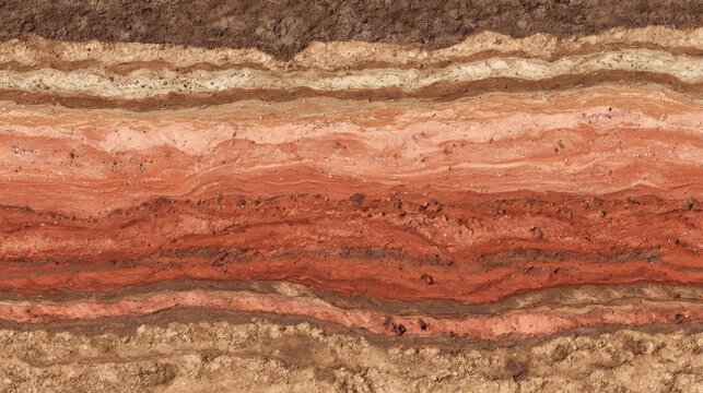 Stunning photo of seamless rammed earth clay texture tile top view natural red brown layers wall ground for surface mapping architecture game design 2d flat.