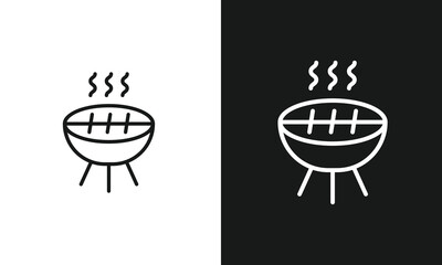 Barbecue Grill Line Art Icon with Smoke for Summer Cookouts, Outdoor Picnics, and Restaurant Menus