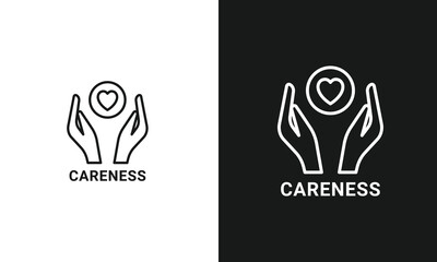 Care and Compassion Line Art Icon featuring Hands Holding a Heart Symbol for Charity, Healthcare, and Wellness Support