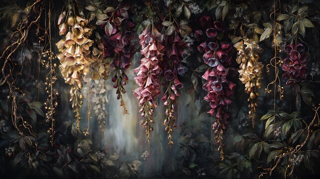 Elegant floral background with foxglove flowers in dreamy and dramatic style