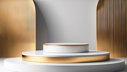 white and gold display stand with a simple minimalist design ideal for product showcases or presentations combining elegance with a clean aesthetic