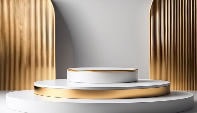 white and gold display stand with a simple minimalist design ideal for product showcases or presentations combining elegance with a clean aesthetic
