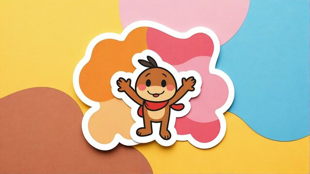 Creative Split Background with Red and Orange Circular Stickers Over Teal and Blue Textured Areas with Doodle Mandalas