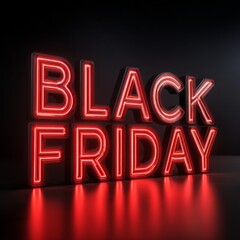 Vibrant red neon Black Friday sign on a dark futuristic background with glowing lines. Perfect for promotions, sales, and advertising campaigns.