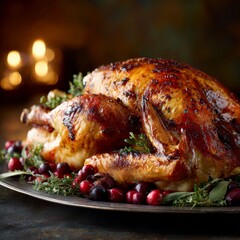 Thanksgiving roasted turkey with candles