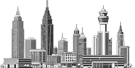 Vector Illustration of Metropolitan City Skyline Silhouette. Urban Landscape with Skyscrapers. Modern Architecture for Business and Travel Design.