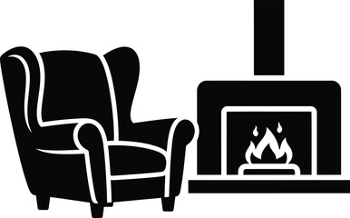 Fototapeta premium Vector Illustration of Cozy Armchair and Fireplace in a Minimalist Living Room Setting
