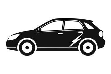 A black automobile showcases a white lightning bolt decal, providing a minimalist vehicle graphic