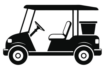 A black golf cart displays simple shapes on its side profile view today