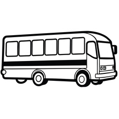 A monochromatic school bus depiction with detailed windows and wheels is rendered clearly
