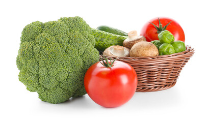 Pile of different fresh raw vegetables isolated on white