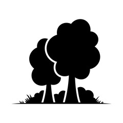 Trees, bushes, and grass icon. Black silhouette. Front and side view. Vector simple flat graphic illustration. Isolated object on a white background.