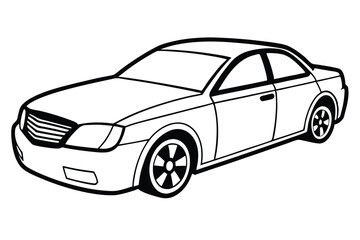 An outlined white sedan presents a sleek monochrome silhouette against a blank backdrop