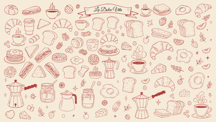 La Dolce Vita Breakfast Doodles — Minimal Hand-Drawn Brunch and Coffee Line Art Vector