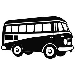 Black and white stylized camper bus illustration is ideal for a minimalist logo