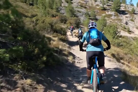 A mountain orienteering competition, where participants actively navigate a route on a mountain bike, using a sports map and compass.