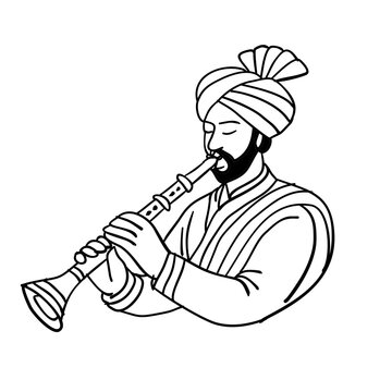 Ethnic Musician Playing Shehnai &ndash; HIndu Wedding Ceremony Vector Art