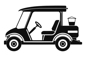 Black golf cart icon shows seating, steering wheel, and bucket in the back