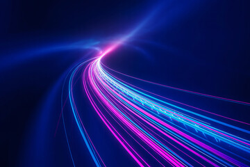 Abstract neon light trails in blue and pink conveying speed and futuristic technology for digital backgrounds and modern concept perfectly.