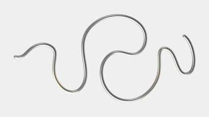 3d chrome metal squiggle. Abstract shape element with effect silver gradient. Liquid 3d line, steel curve figure, glossy tube wave. Tech futuristic ribbon. Vector illustration