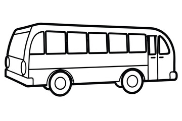 Black outline school bus showcases multiple rectangular windows and two circular wheels in the illustration